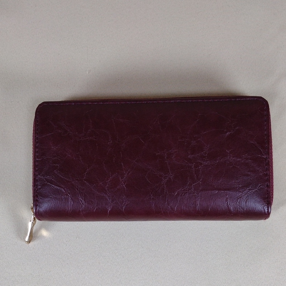 Elegant Burgundy Red Business Casual Formal Preppy Women's Long Zip Wallet